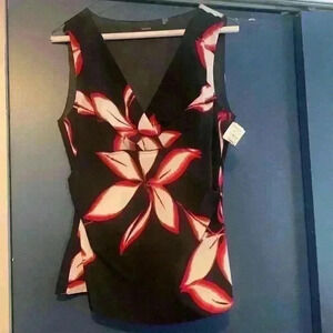 Floral Sleeveless Top - Black and Red